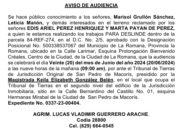 Aviso audiencia Lucas Vladimir